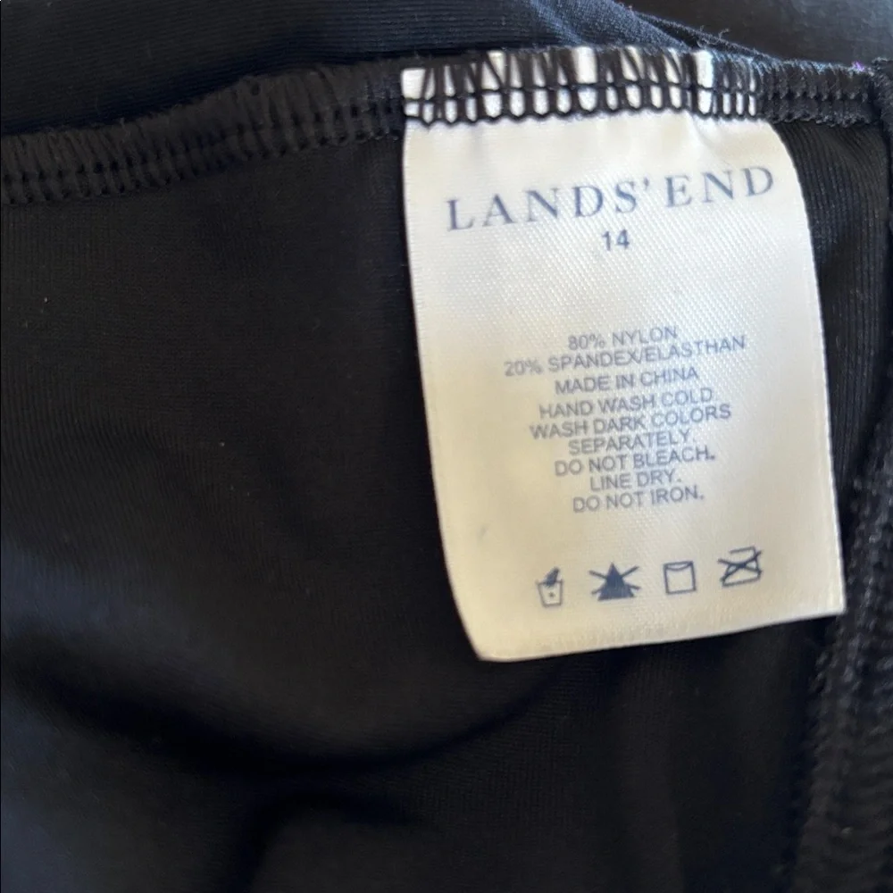 Lands End Black Swim Dress Sz 14 Light Padded Bra Ruched Bust Attached Panty